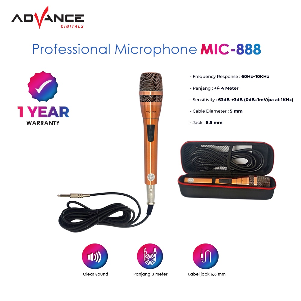 ADVANCE Mikrofon Kabel Dapat Dilepas Karaoke Suara Jernih / Wired Microphone MIC 888