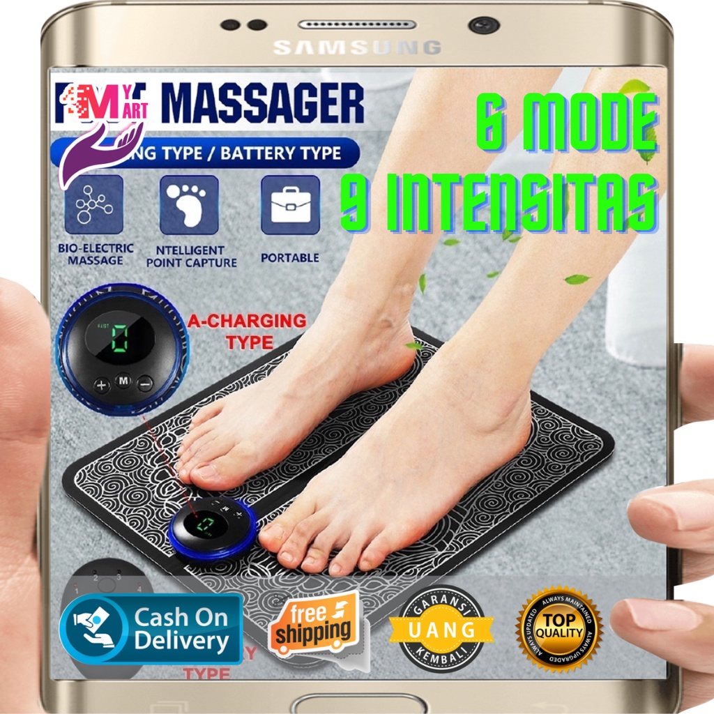 Pemijat Kaki Elektrik USB Cas 6 Mode - EMS Foot Massager Mat USB Rechargeable Pulse 6 Mode