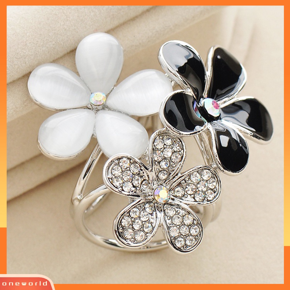 OW@ Women Shiny Rhinestone Inlaid Flower Scarf Ring Clip Holder Brooch Pin Buckle