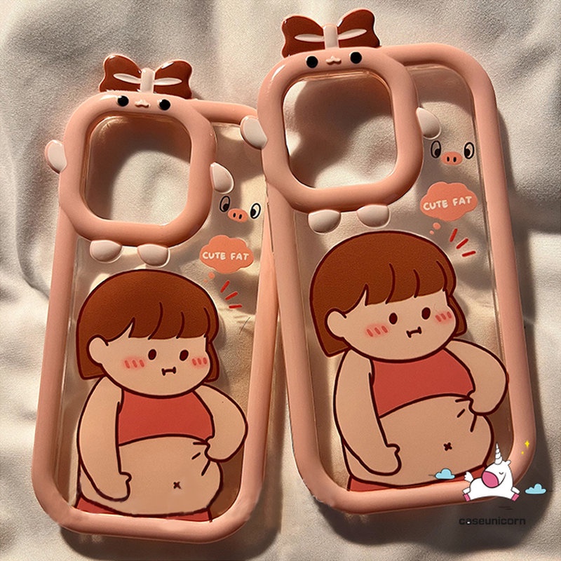 IPHONE Case Lensa 3D Ikatan Simpul Monster Kecil Kompatibel Untuk Iphone11 13 12 14 Pro Max7 8 6 6S 14 Plus XR X XS MAX SE 2020kartun Lucu Kartun Gadis Gemuk Lembut Penutup Belakang