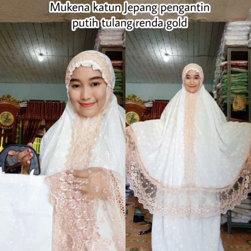 MUKENA KATUN JEPANG PENGANTIN WARNA PUTIH BERSIH DAN MILO