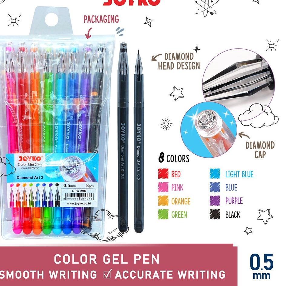 

Special !! Color Gel Pen Pena Jel Warna Joyko GPC-296 Diamond Art2 8 Warna 0.5 mm