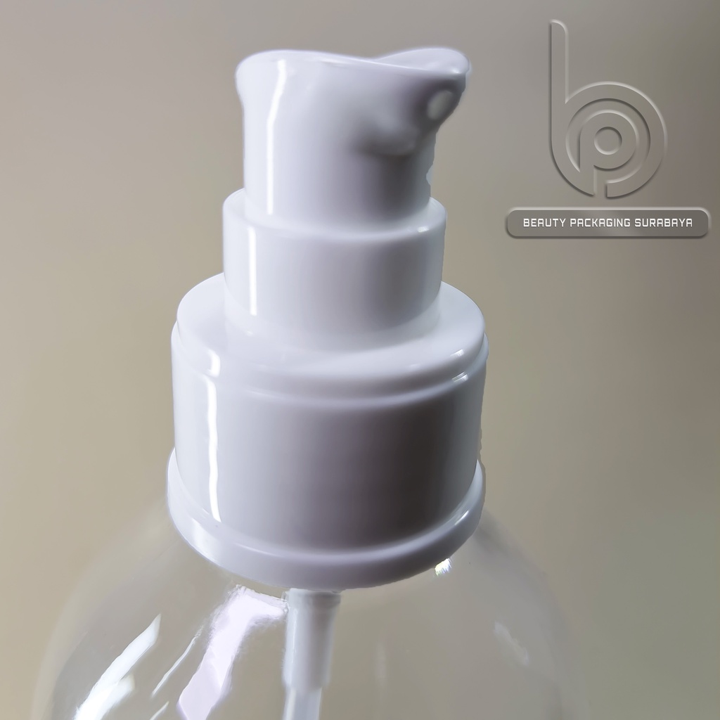 Botol plastik 250ml Oval bening tutup pump treatment FC Putih