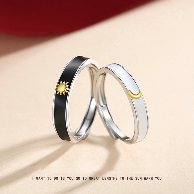 Halus Sederhana Dapat Disesuaikan Cincin Jari Terbuka Elegan Halus Tipis Pria Pesta Rings Sun Moon Couple Rings Wanita Fashion Perhiasan Indah Hadiah