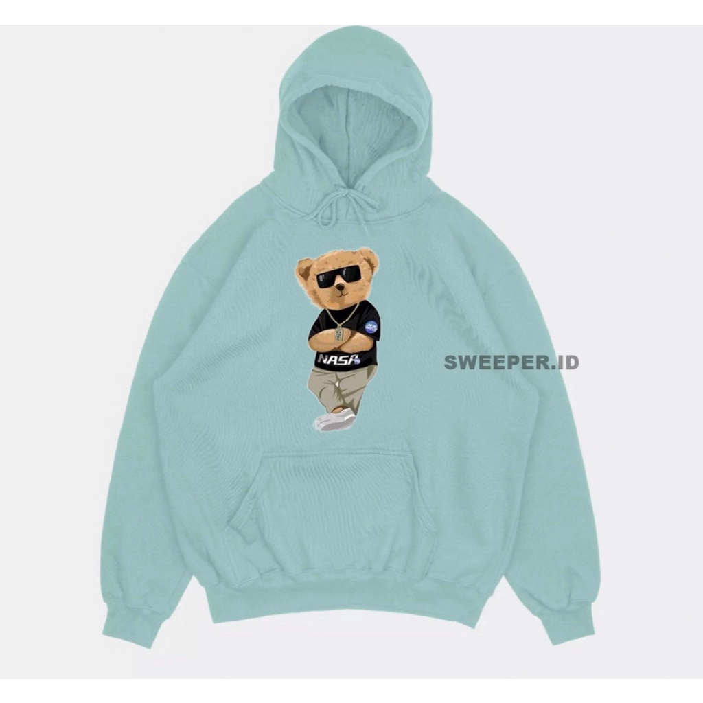 SWEATER HOODIE NASA BEAR  SABLON PRINTING BAHAN FLEECE