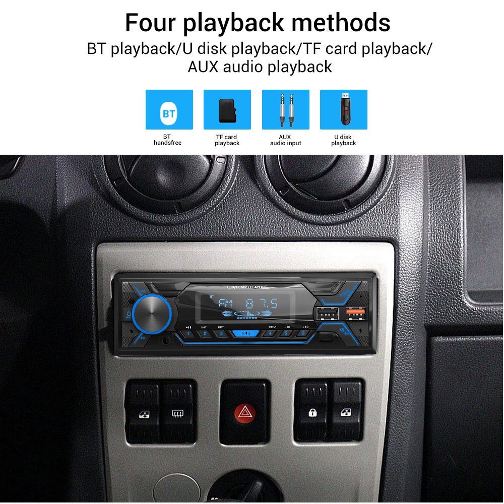 ESSGOO Mobil Stereo Car MP3 Player Single Din Car Audio Bluetooth Hands Free Stereo Support TF USB AUX FM Radio Receiver 1DIN Head Unit