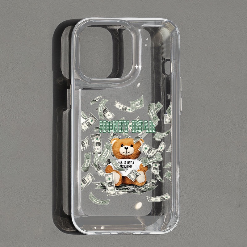 IPHONE Rich Bear Shockproof Soft Phone Case Kompatibel Untuk Iphone11 14 13 12 Pro XS Max X XR 78 6 6S Plus Casing Transparan TPU Cover