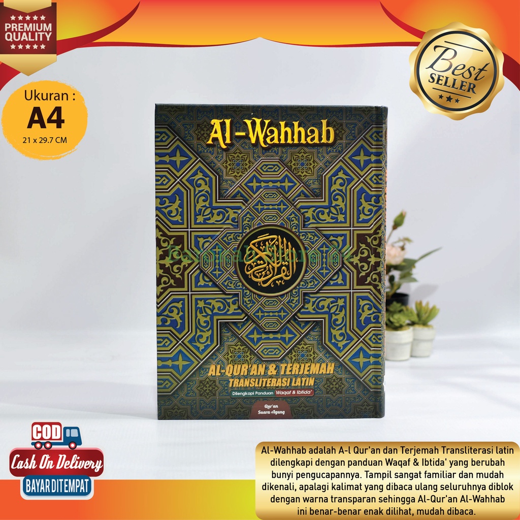 Al Quran & Terjemah Transliterasi Latin Al Wahhab Ukuran Besar A4 21 X 30 Cm Dilengkapi Panduan Waqa