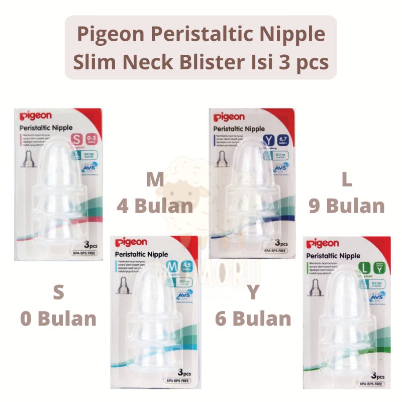 Pigeon Peristaltic Nipple Slim Neck Blister Isi 3 Dot Bayi Pigeon