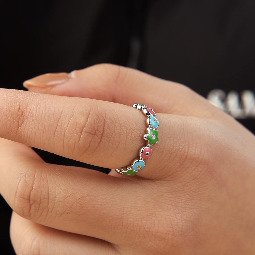 Cincin Pesta Gadis Manis Sederhana Wanita Sederhana Elegan Retro Warna-Warni Cincin Jari Logam Perhiasan Fashion Hadiah Yang Indah Wanita Terbuka Yang Dapat Disesuaikan