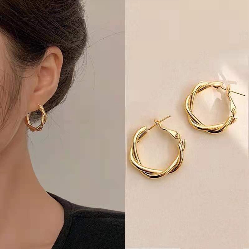 Trendy Anting Hoop Putar Emas 18K Trendi Untuk Wanita Pengantin Pesta Pernikahan Perhiasan Hadiah