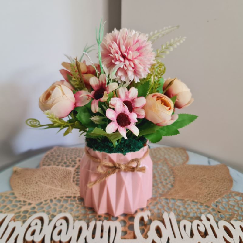 bunga krisan pot gentong tali goni artificial