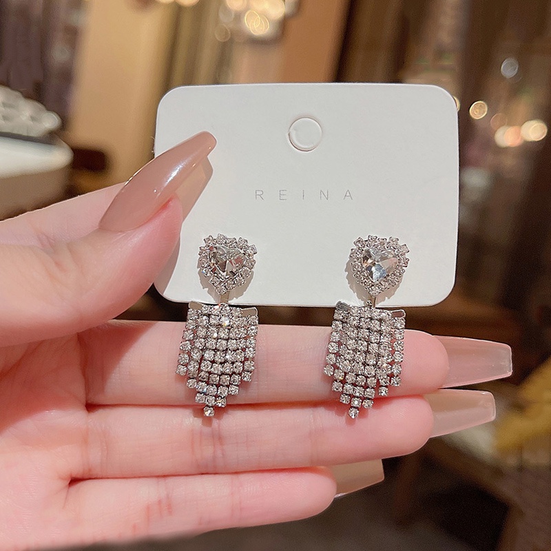 925 Perak Jarum Mewah Halus Zirkon Anting Rumbai Wanita Fashion Stud Earrings