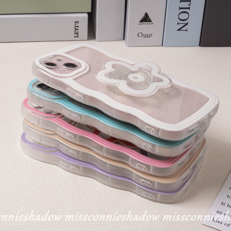 Vivo Y02 Y20 Y15 Y15s Y22 Y35 Y02s Y22s Y16 Y21s Y17 V20 V21 V25E Y12 Y75 Y21 V25 Y12s Y12i Y11 Y33s Y15A Y91 Y30 Y50 Y91C Y93 Bunga Airbag Bracket Phone Holder Wavy Edge Case