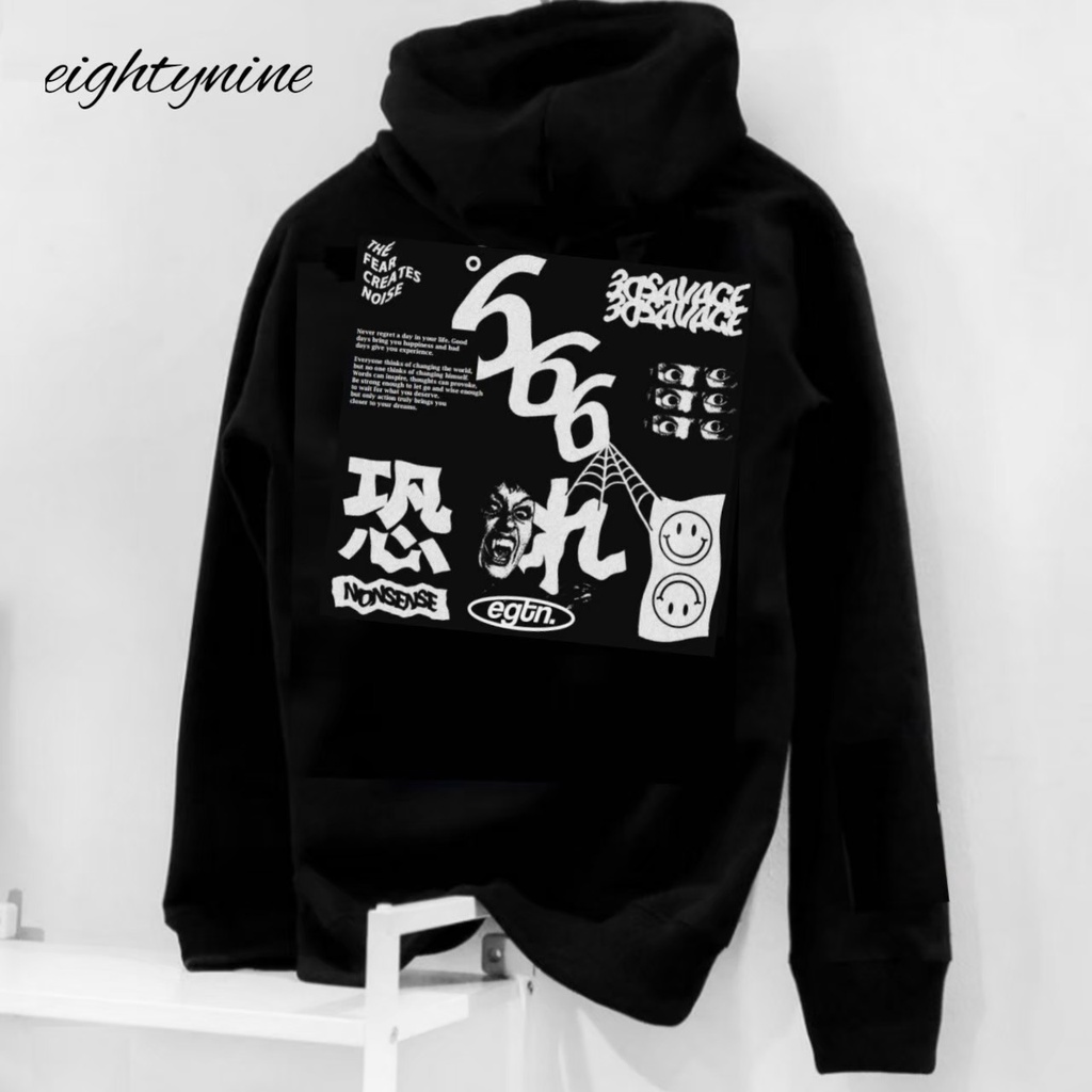 JAKET SWEATER HOODIE EIGTN DISTRO GRAPHIC / JUMPER HODIE HITAM PRIA WANITA AESTHETIC / SWEATER FLEECE M-XL