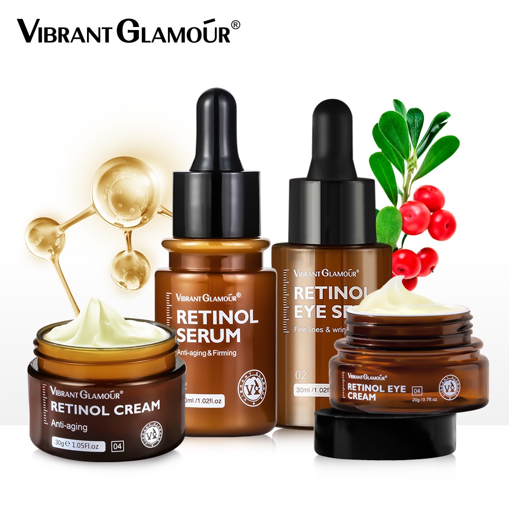 VIBRANT GLAMOUR Paket Natural Double Retinol Set Krim Wajah + Serum Wajah + Serum Mata + Krim Mata R