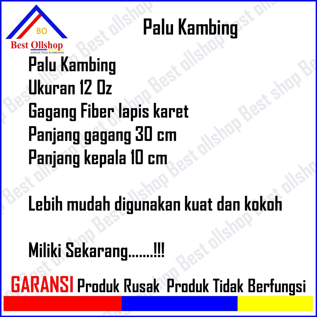 Palu Besi Kambing Claw Hammer Gagang Fiber Cungkil Cabut Paku Kecil 12 Oz