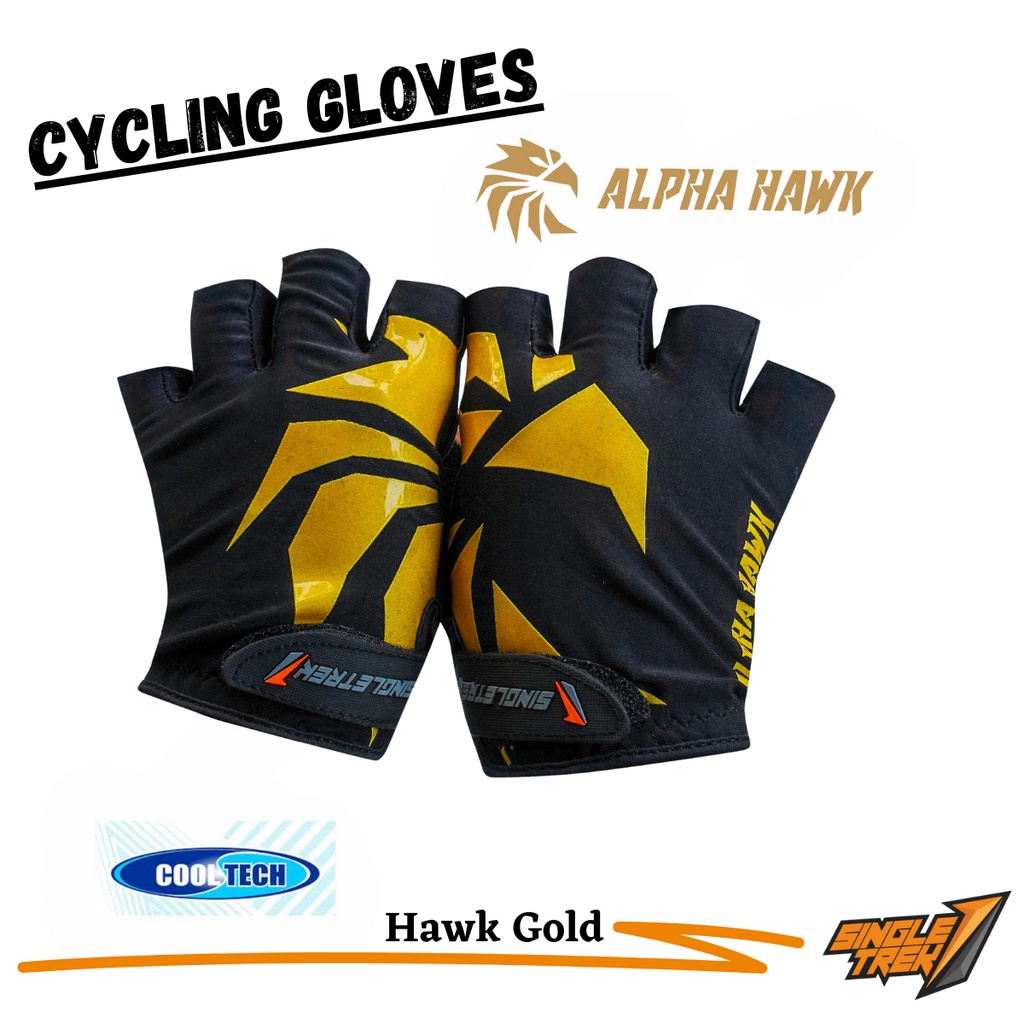 Sarung Tangan Sepeda Silicone Printing Bahan Lycra GSA Hawk Gold