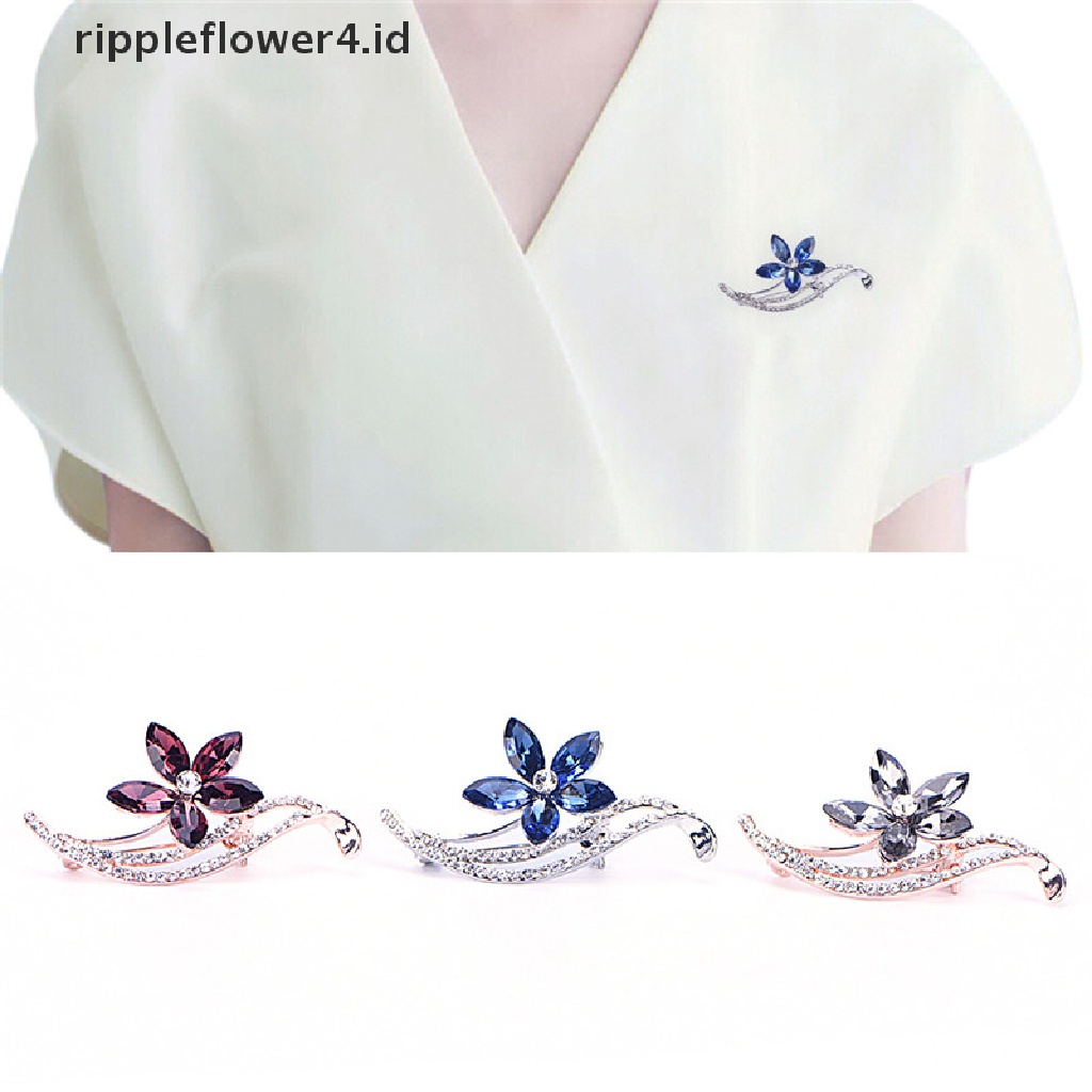 {rippleflower4.id} Wanita Kristal Berlian Imitasi Bunga Bros Pin Fashion Pesta Pernikahan Bros Perhiasan~