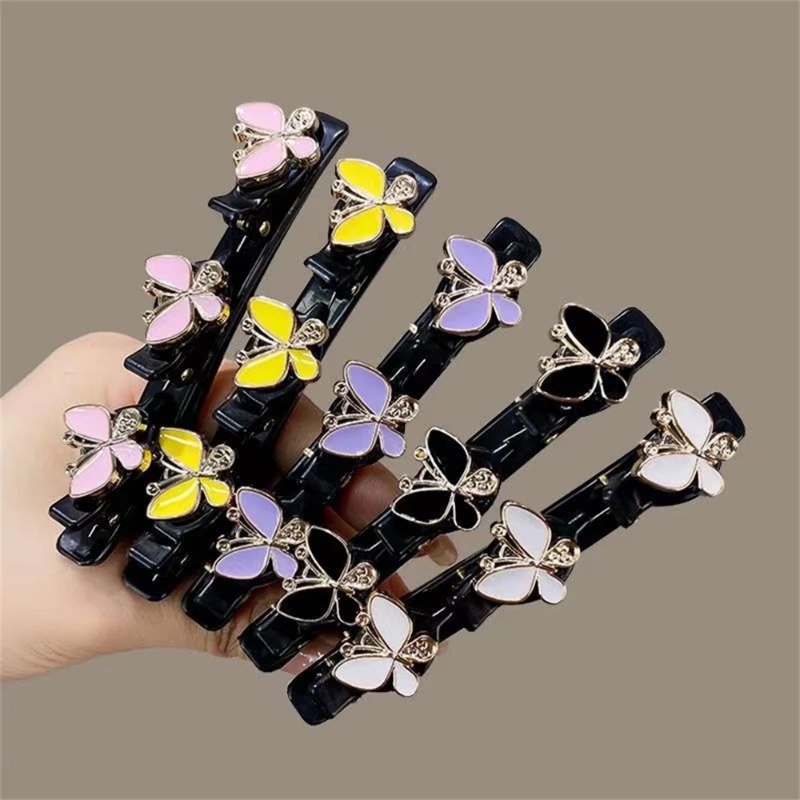 Wanita Korea Fashion Bunga Kupu-Kupu Poni Samping Klip Rambut Gadis Vintage Elegan Duckbill Jepit Rambut Wanita Manis Sederhana Braided Hair Pin Aksesoris Rambut