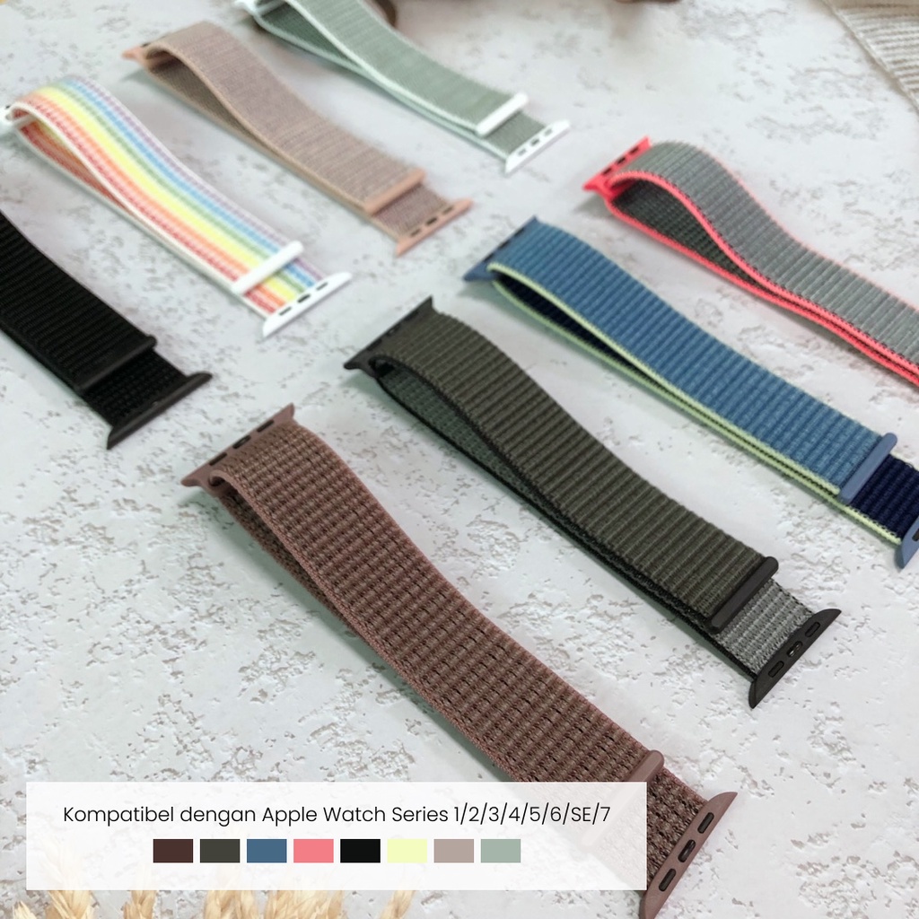 Strap Apple Watch Series 7 6 SE 5 4 3 2 Nylon Watchband Sport Loop Nilon Lembut Velcro