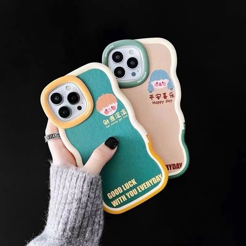 IPHONE Casing Ponsel Desain Bentuk Gelombang Pasangan Anak Laki-Laki Dan Perempuan Tahun Baru Kompatibel Dengan Iphone12 13 14 11 Pro Max X Xs Max Xr Rrdfg