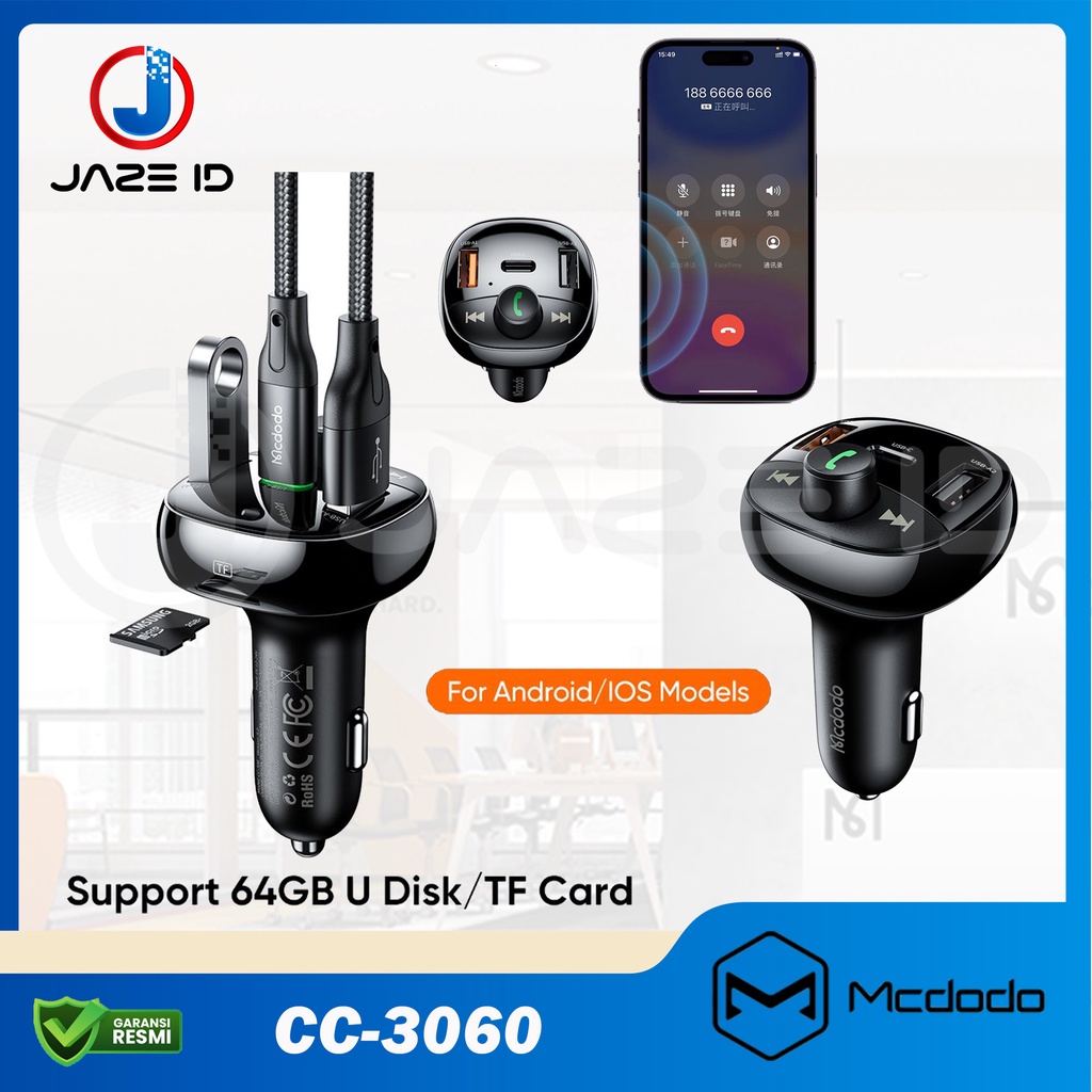 MCDODO CC3060 Car Adaptor Charger USB Bluetooth FM MP3 Player Mobil