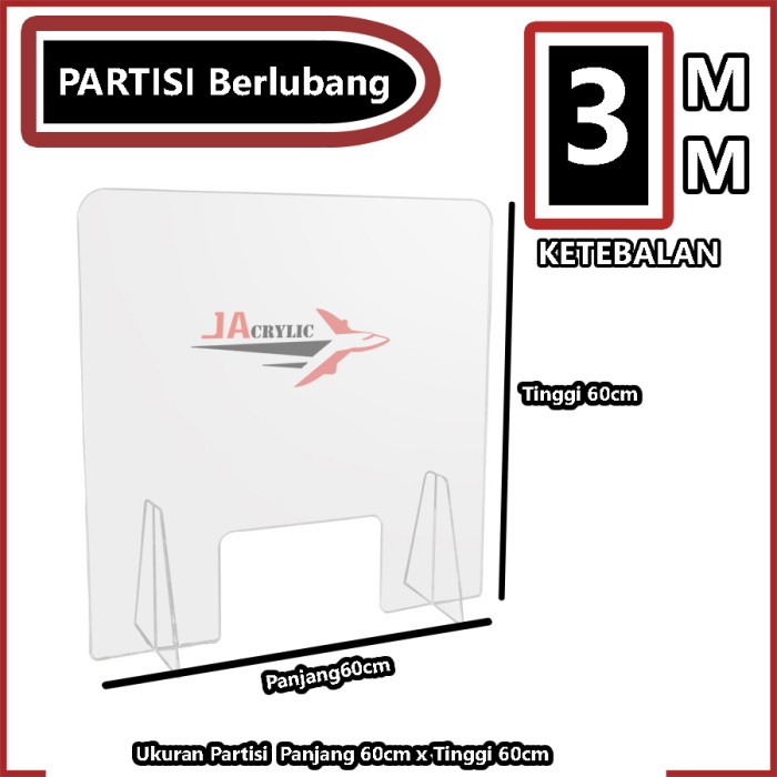 PARTISI AKRILIK SEKAT PEMBATAS MEJA AKRILIK 60 X 60 3MM