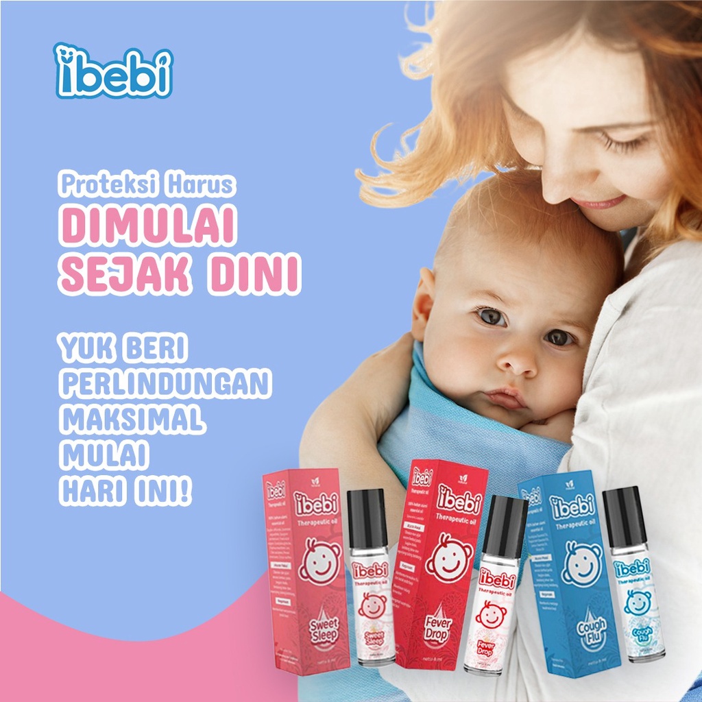 Obat Flu Bayi / Batuk Pilek / Demam Ibebi Natural Therapeutic Essential Oil Cough &amp; Flu / Sweet Sleep / Essential Oil Baby Roll On Herbal Bayi