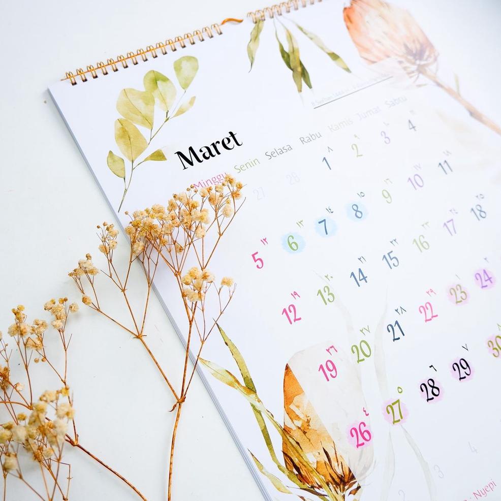

J(52☛) 2023 Kalender Dinding SPIRAL Masehi Hijriyah ukuran A3+ Tema Floral langsung kirim