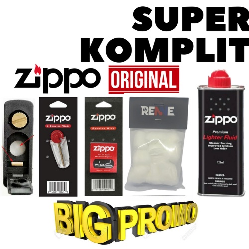 Paket Komplit Original (Minyak Zippo + Kapas Zippo + Sumbu Zippo + Batu Zippo + Felt Zippo)