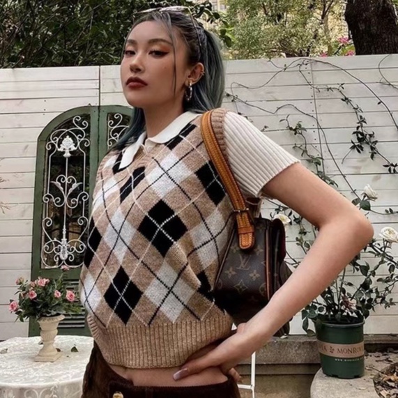 Knit Vest Kotak Rompi Rajut Wanita Vest Korea Crop Tee Vest Rajut