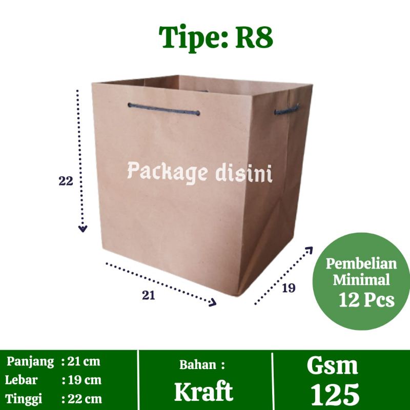 

paper bag R8 GSM 135, paperbag murah, ukuran 21x19x22