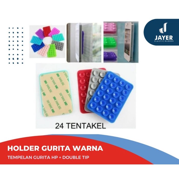 Tempelan Holder Gurita HP warna warni 24 lubang + Double Tip