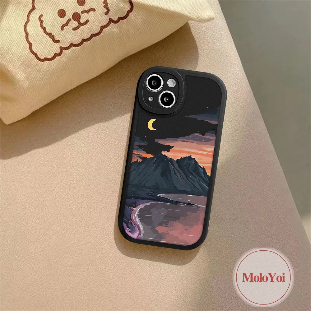 Kompatibel Untuk IPhone 11 Pro Max13 12 14 Pro Max7 8 6 6s Plus 14plus XR X XS MAX SE 2020lukisan Sunset Couple Sunset Pemandangan Terbenam Lembut TPU Salju Pecinta Gunung Cover
