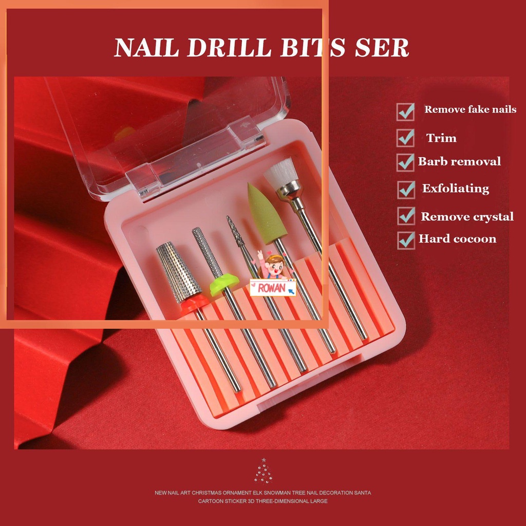 R-flower 5Pcs/Set Mata Bor Kuku Set Electric Manicure Drills DIY Nails Art Dekorasi Tungsten Steel