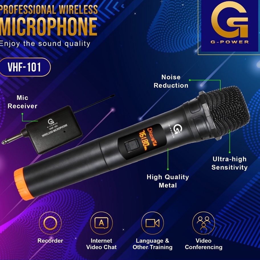 GPOWER MIC WIRELESS VHF 101 Professional Wireless Mic tanpa kabel