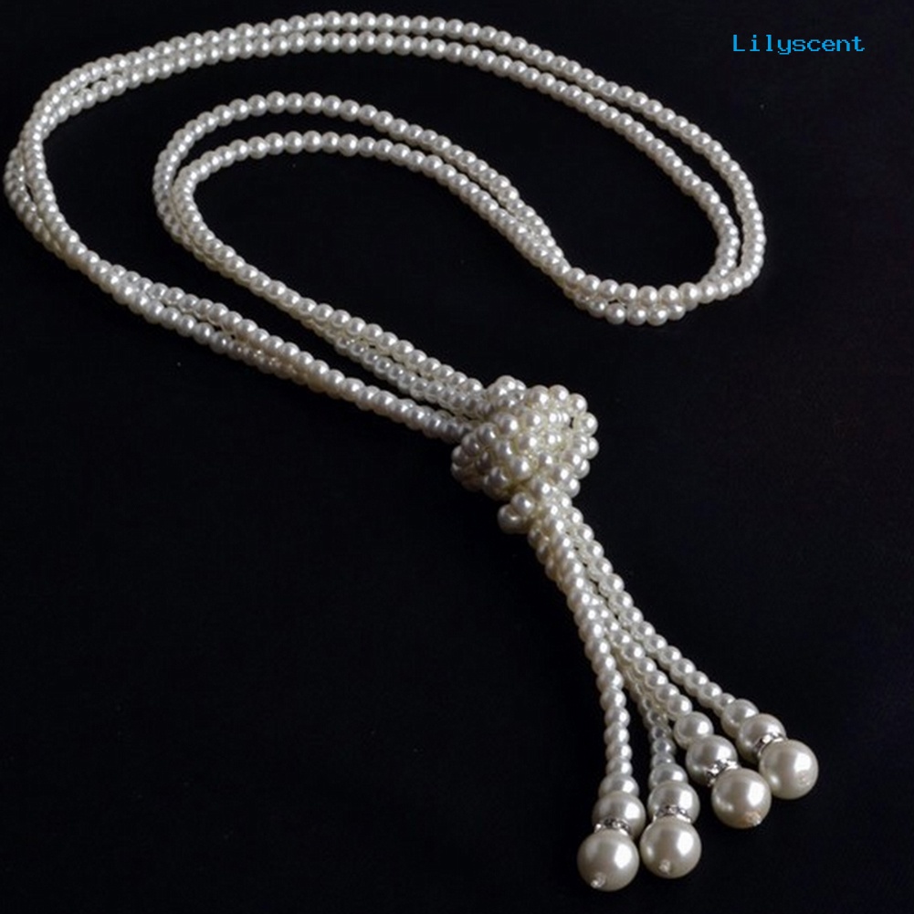 [LS]2Pcs /Set Panjang Mutiara Imitasi Double Layers Knotted Rantai Wanita Kalung