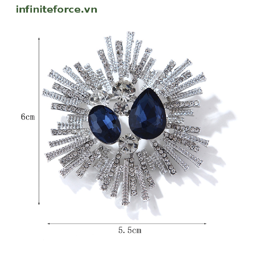 [INVN] Bros Bunga Retro Elegan Fashion Pin Kristal Biru Tua Untuk Wanita Pakaian Perhiasan Accessries [VN]