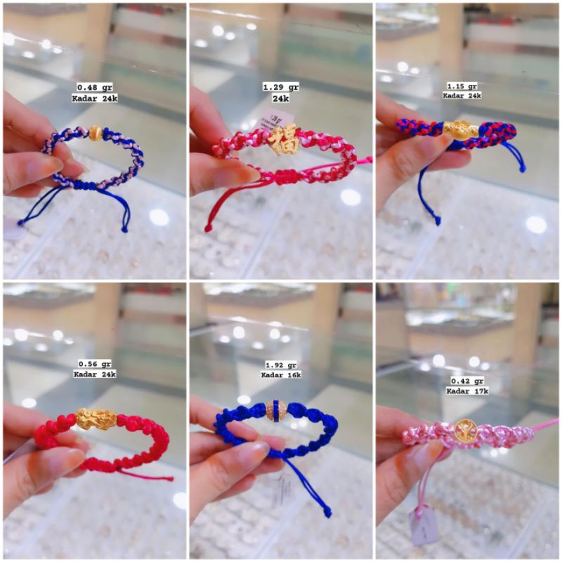 Gelang tali + Emas kadar 16k , 17k , 24k