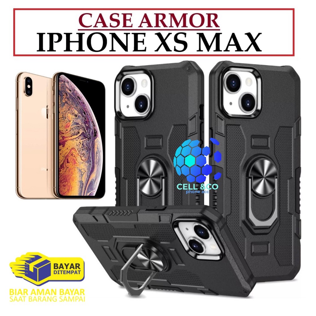 Case Armor IPHONE XS MAX Iring Cincin Magnetic Kesing Hp Protect kamera Premium Hard Case Standing Robot Pelindung Kamera