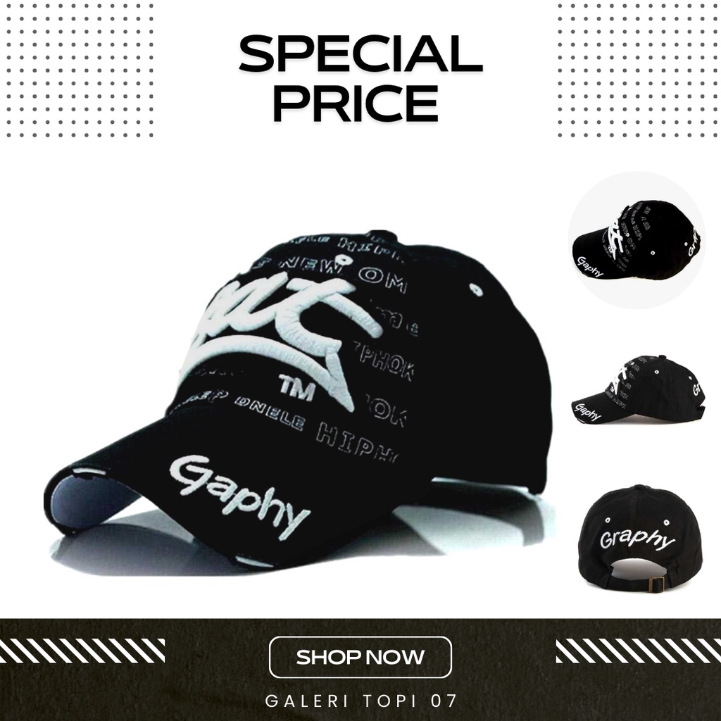 Topi Baseball Snapback Graphy Topi Pria Distro Original 100% Hitam Topi Baseball Pria Sobek Sobek