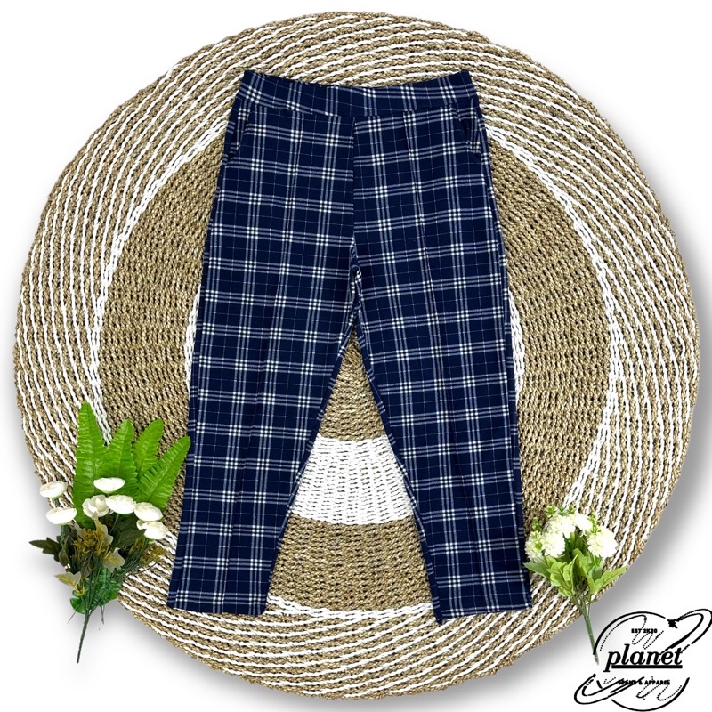 CELANA JUMBO WANITA MOTIF KOTAK KOTAK BAGGY TARTAN PANTS PINGGANG KARET BAHAN MELAR CELANA UKURAN BESAR HARIAN