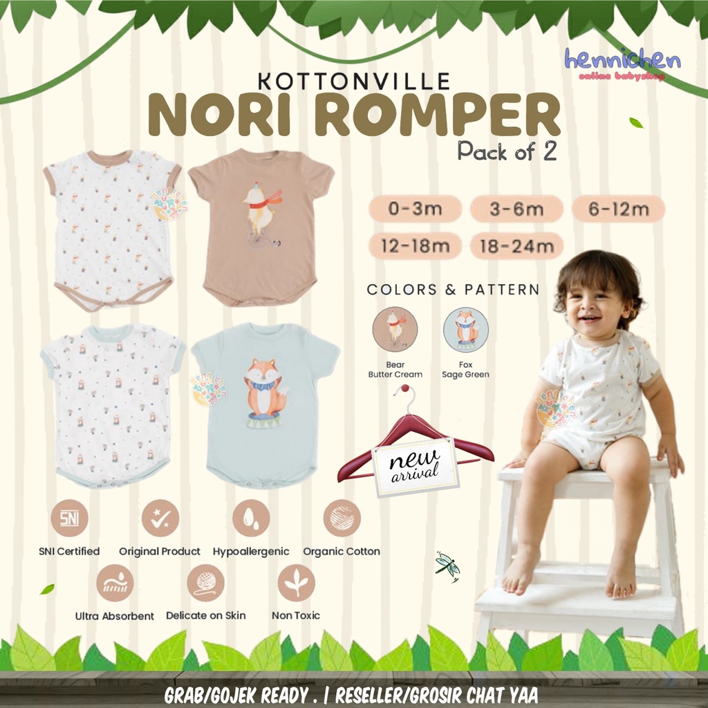 KOTTONVILLE NORI ROMPER ISI 2 BAJU SETELAN ANAK BAYI ESSENTIALS 0-2 TAHUN