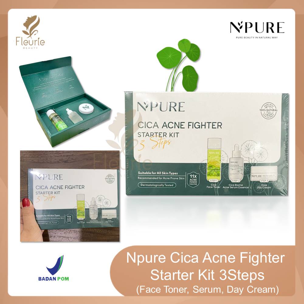 NPURE Cica Acne Fighter Starter Kit 3Steps (Face Toner, Serum, Day Cream) - Paket Skincare Acne Original BPOM