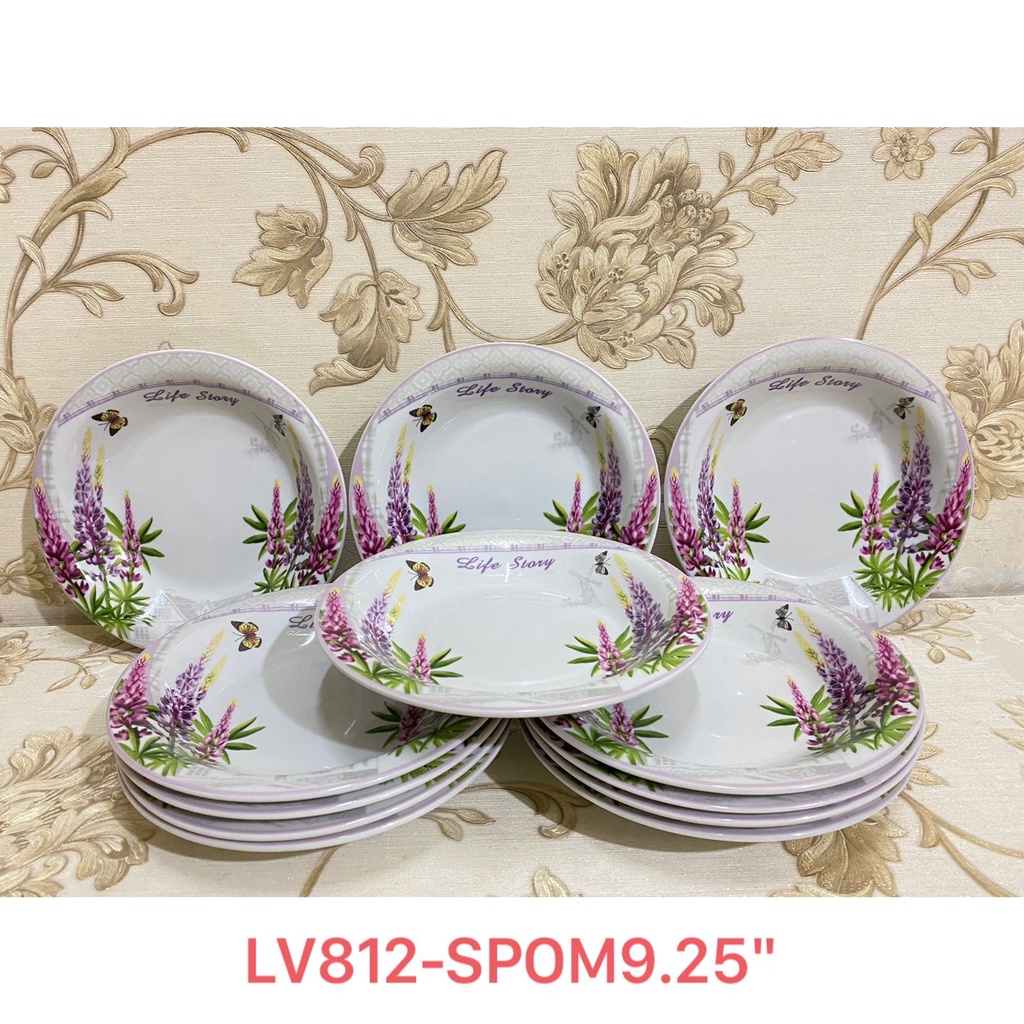 Piring Makan 9.25 inch Full Keramik Fiorenza Motif Bunga Lavender LV812-SPOM9.25"