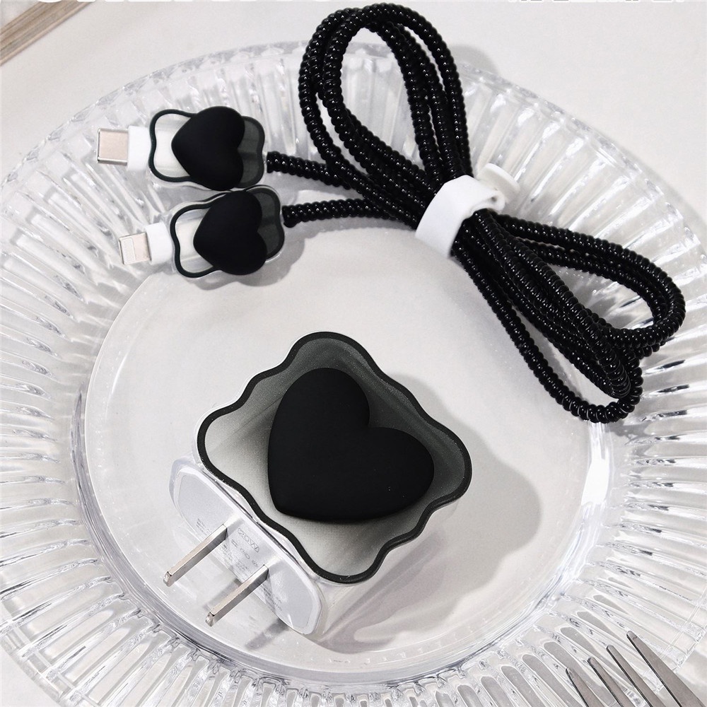 1set Casing Pelindung Kabel Data Jantung Cocok Untuk Apple 18W /20w Charging Head Silikon Lembut