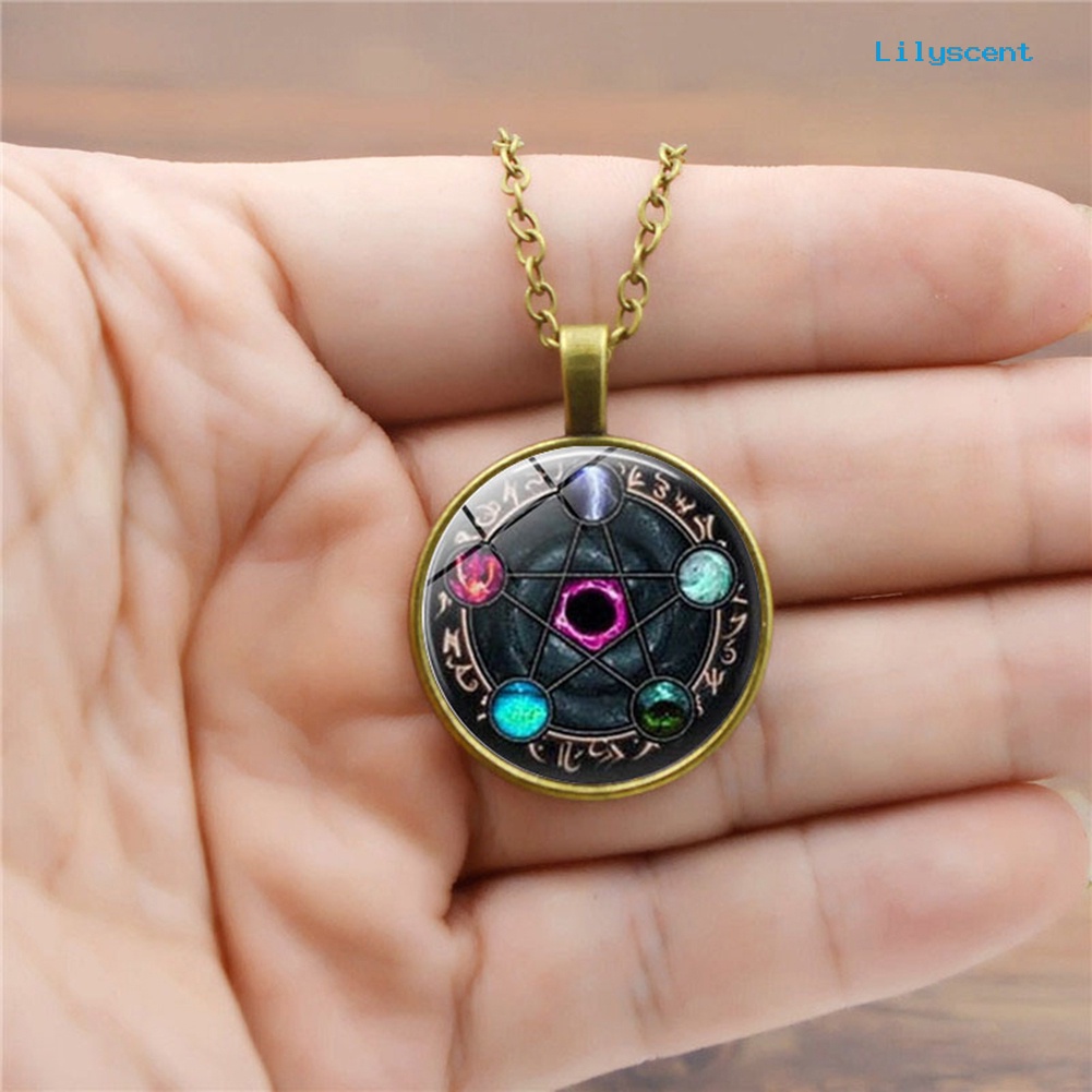 [LS] Unisex Pentacle Constellation Zodiac Glass Cabochon Charm Kalung Wicca Jewelry