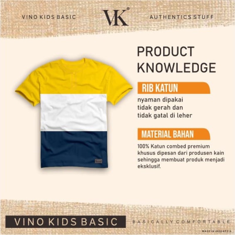 Kaos Anak Laki Laki sampai Remaja Lengan Pendek Vino Kids Bahan Kombed 24S usia 9 hingga 18 Tahun