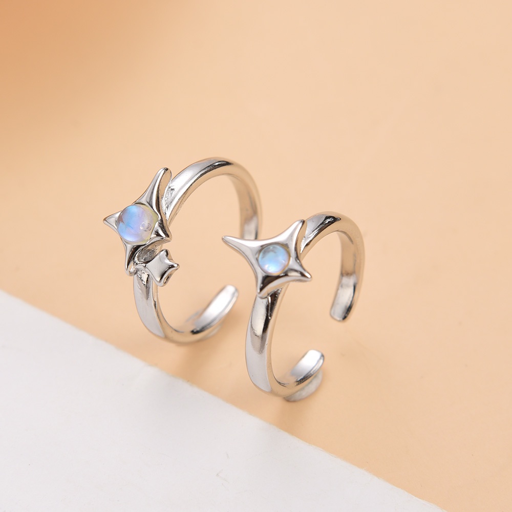 Geometris Moonstone Couple Rings Fashion Perhiasan Bintang Tidak Teratur Jari Cincin Adjustable Terbuka Alami Batu Opal Pesta Rings Elegan Indah Hadiah Pria Wanita